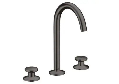 Waschtischarmatur mit hohem Bogen und zwei Griffflächen von AXOR in gebürstetem Schwarzchrom, zur Wandmontage geeignet. 